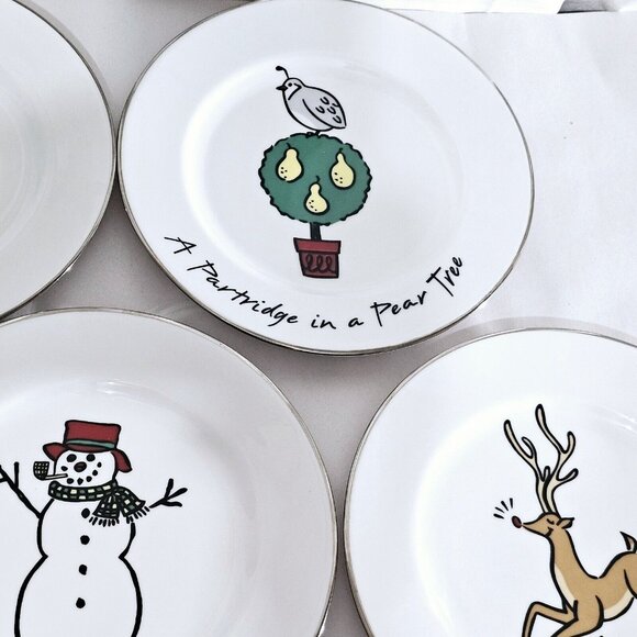 Holiday Snack Dessert Plates 7.5" reindeer partridge wreath bells 6pc Christmas - Picture 4 of 12